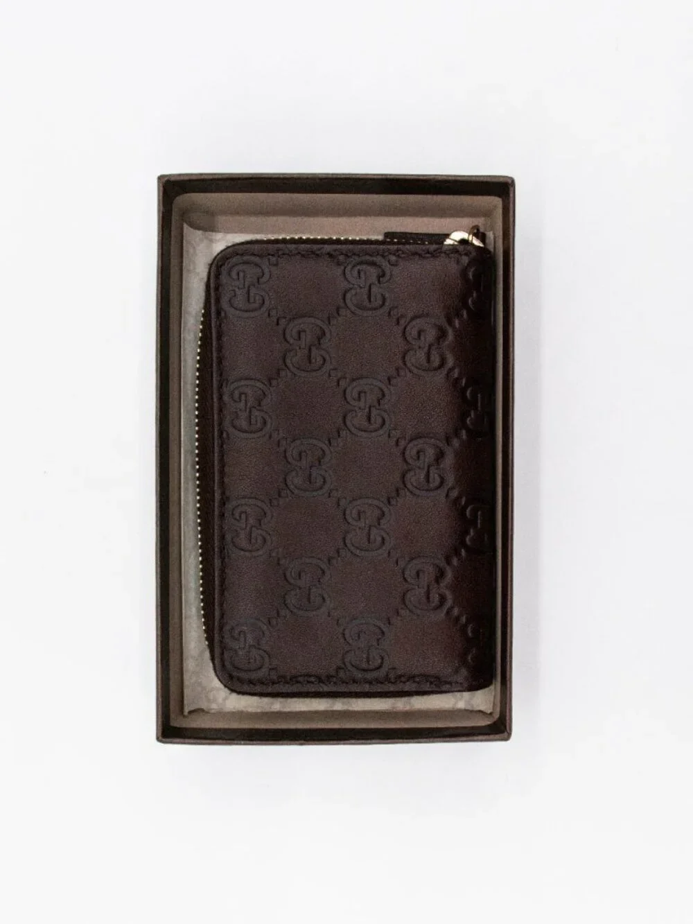 Gucci Guccissima Zip Card Case Dark Brown